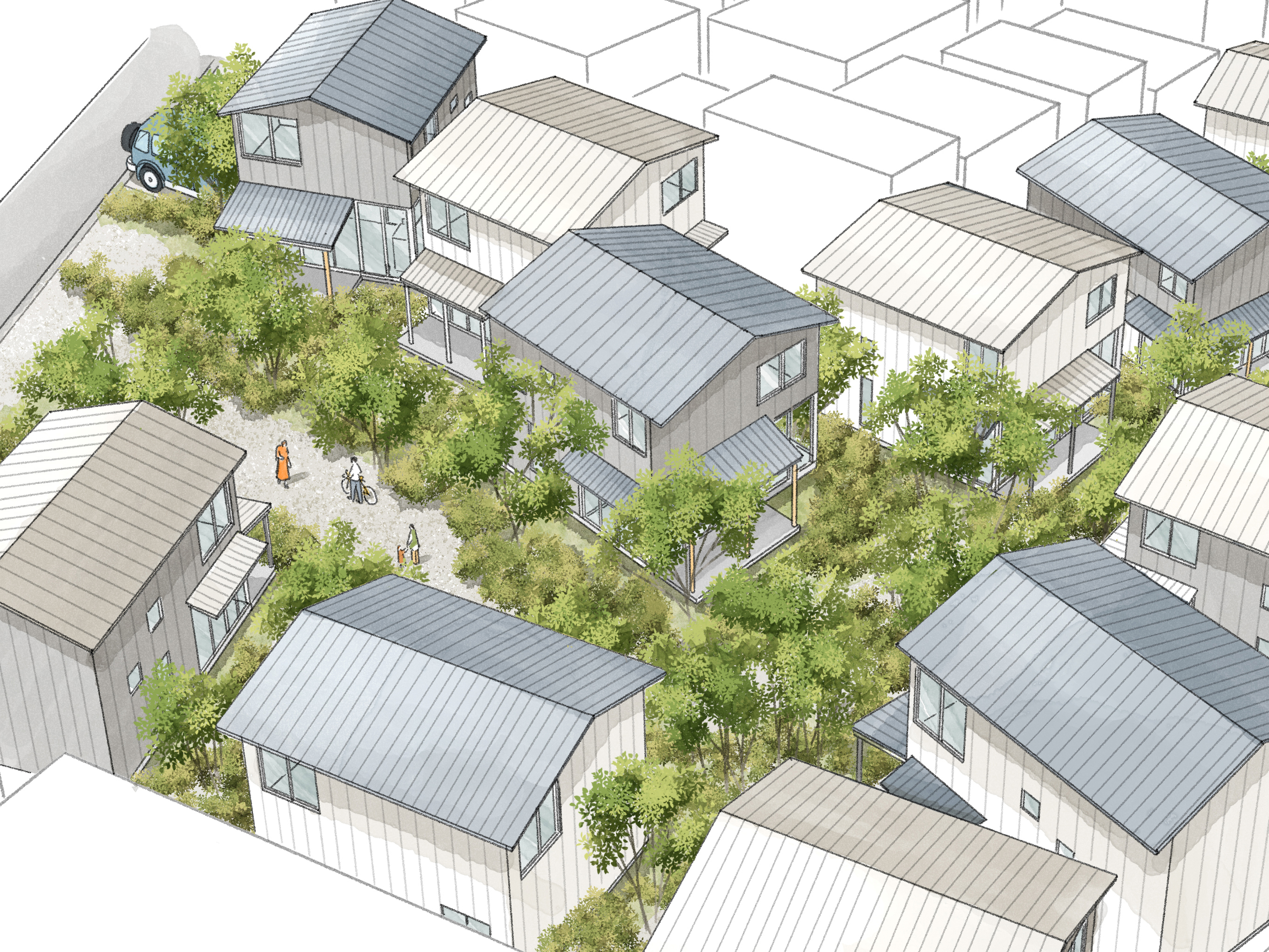 木立の中に住むような環境をつくり出す